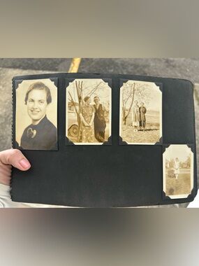 H&M Black Photo Album Page with Vintage Sepia Photos